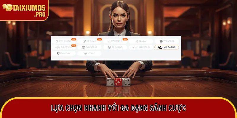 Lựa chọn nhanh với đa dạng sảnh cược